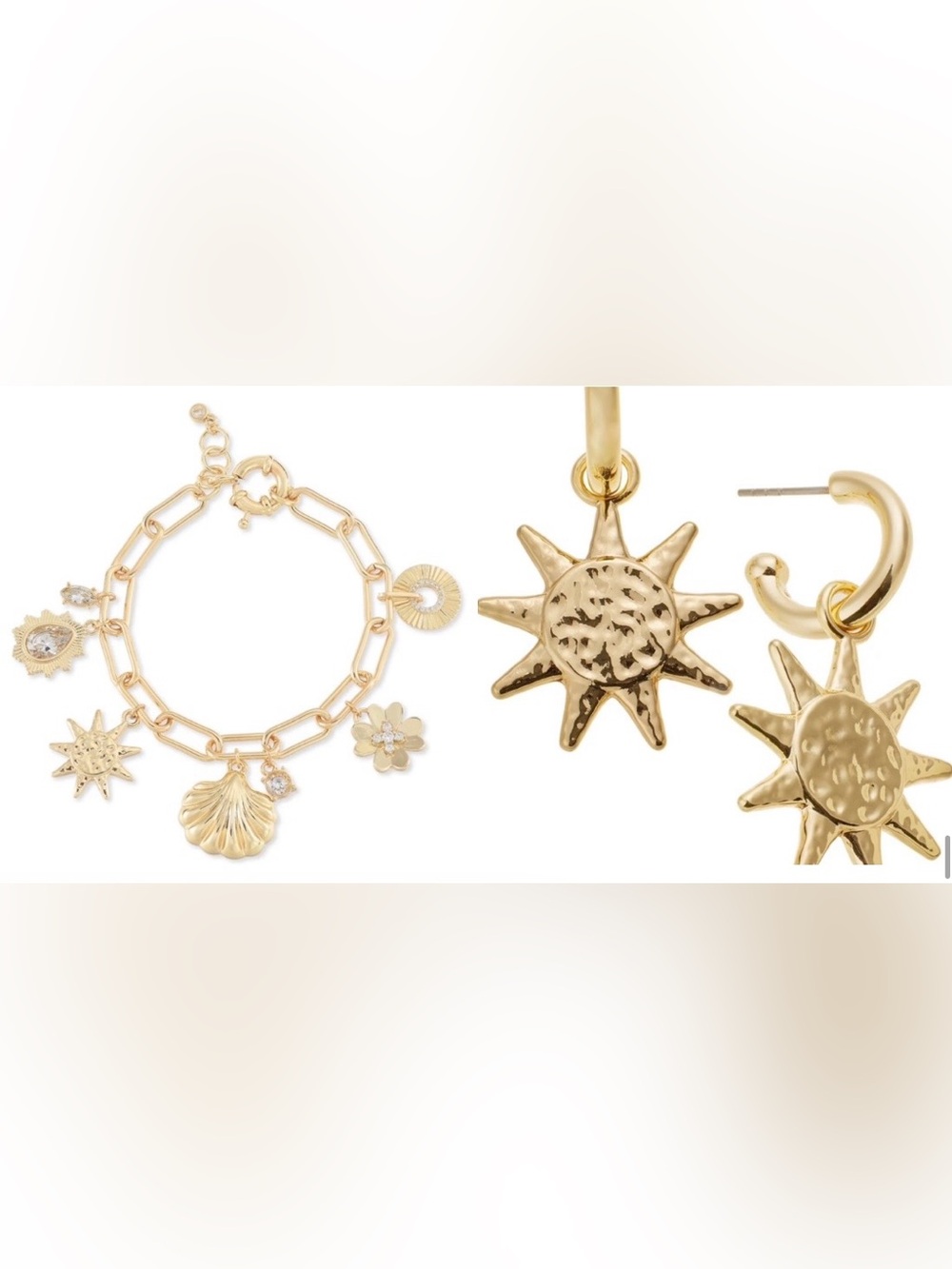 On 34th Gold Sunburst Hoop Drop Earrings & Bracelet Set